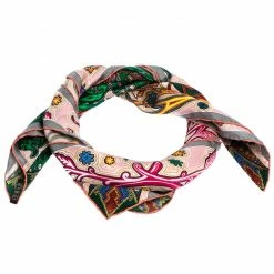 Hermes Light Pink L'Arbre Du Vent Print Silk Square Scarf For Women