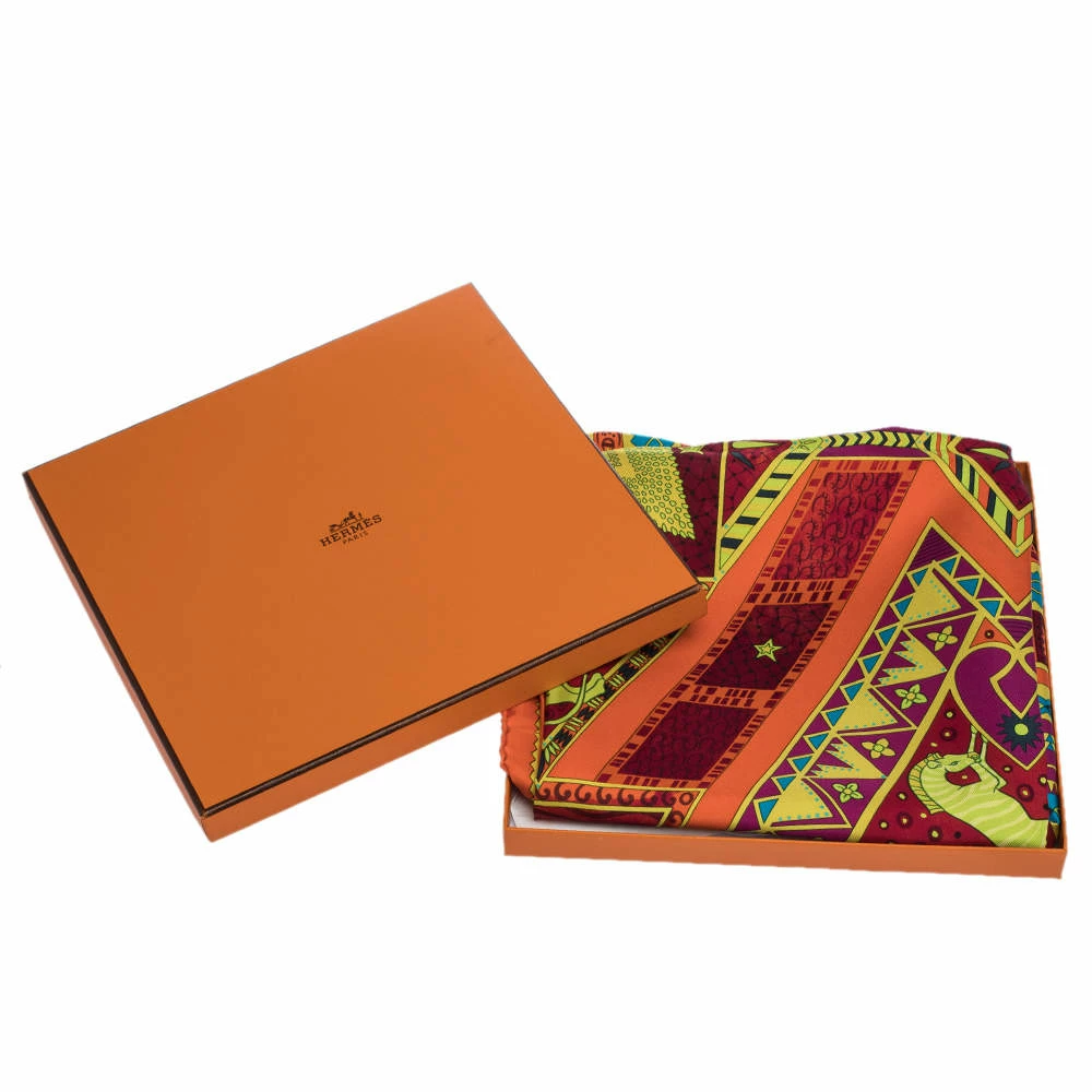 Hermes Orange Ors Bleus D'Afrique Silk Square Scarf For Women 9 Hermes Orange Ors Bleus D'Afrique Silk Square Scarf For Women - Image 7