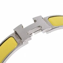 Hermes Hermès Clic H Yellow Enamel Palladium Plated Narrow Bracelet GM For Women -Deals Hermes Store luxury women hermes used accessories p289754 006