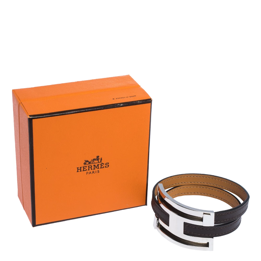 Hermes Pousse Pousse Brown Leather Palladium Plated Adjustable H Bracelet For Women 7 Hermes Pousse Pousse Brown Leather Palladium Plated Adjustable H Bracelet For Women - Image 5