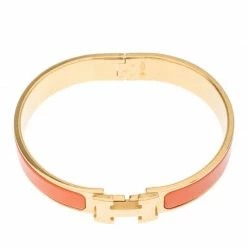 Hermes Clic H Orange Enamel Gold Plated Narrow Bracelet GM For Women 16 Hermes Clic H Orange Enamel Gold Plated Narrow Bracelet GM For Women -Deals Hermes Store luxury women hermes used accessories p292235 1589881580 003