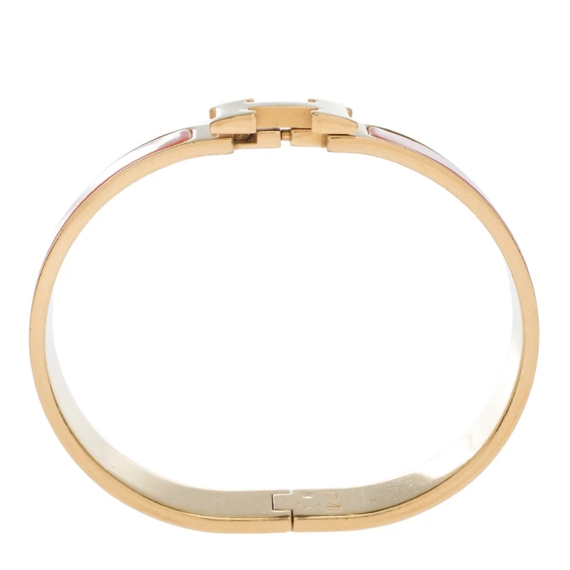 Hermes Clic H Orange Enamel Gold Plated Narrow Bracelet GM For Women 9 Hermes Clic H Orange Enamel Gold Plated Narrow Bracelet GM For Women - Image 7