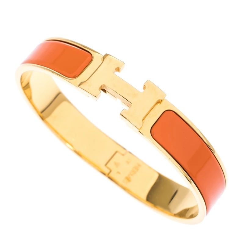 Hermes Clic H Orange Enamel Gold Plated Narrow Bracelet GM For Women 5 Hermes Clic H Orange Enamel Gold Plated Narrow Bracelet GM For Women - Image 3
