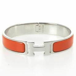 Hermes Orange Enamel Clic H Bracelet For Women