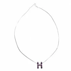 Hermes Pop H Purple Lacquer Palladium Plated Pendant For Women -Deals Hermes Store luxury women hermes used accessories p292783 004