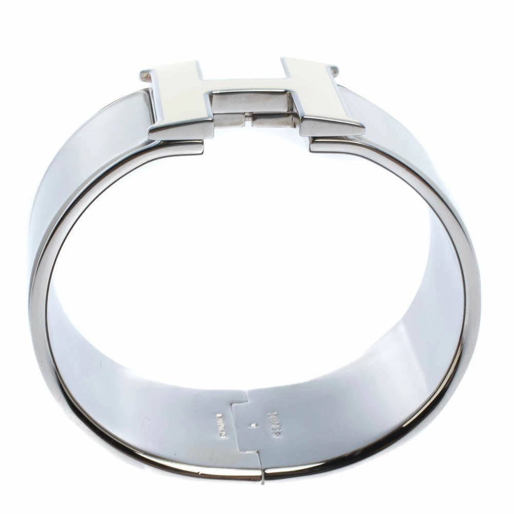 Hermes Hermès Clic Clac H Grey Enamel Palladium Plated Extra Wide Bracelet GM For Women 6 Hermes Hermès Clic Clac H Grey Enamel Palladium Plated Extra Wide Bracelet GM For Women - Image 4