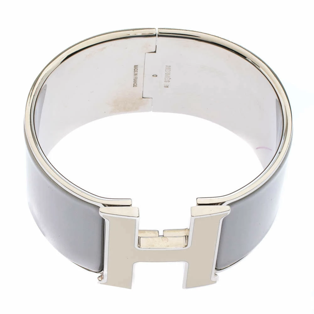 Hermes Hermès Clic Clac H Grey Enamel Palladium Plated Extra Wide Bracelet GM For Women 7 Hermes Hermès Clic Clac H Grey Enamel Palladium Plated Extra Wide Bracelet GM For Women - Image 5
