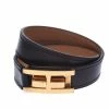 Hermes Drag Double Tour Black Leather Gold Plated Wrap Bracelet For Women -Deals Hermes Store luxury women hermes used accessories p294229 002