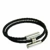 Hermes Turnis Braid Leather Black Silver Bracelet For Women -Deals Hermes Store luxury women hermes used accessories p294780 001