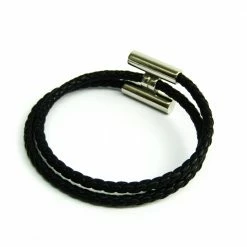 Hermes Turnis Braid Leather Black Silver Bracelet For Women -Deals Hermes Store luxury women hermes used accessories p294780 006