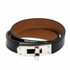 Hermes Kelly Black Leather Palladium Plated Double Tour Bracelet S For Women -Deals Hermes Store luxury women hermes used accessories p295253 002