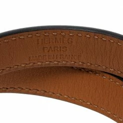 Hermes Kelly Black Leather Palladium Plated Double Tour Bracelet S For Women -Deals Hermes Store luxury women hermes used accessories p295253 007