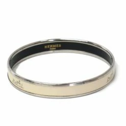 Hermes Calche Narrow Printed White Enameled Bracelet For Women