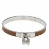 Hermes Kelly H Lock Cadena Charm Brown Leather Palladium Plated Bangle Bracelet For Women -Deals Hermes Store luxury women hermes used accessories p296823 002