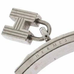Hermes Kelly H Lock Cadena Charm Brown Leather Palladium Plated Bangle Bracelet For Women -Deals Hermes Store luxury women hermes used accessories p296823 006