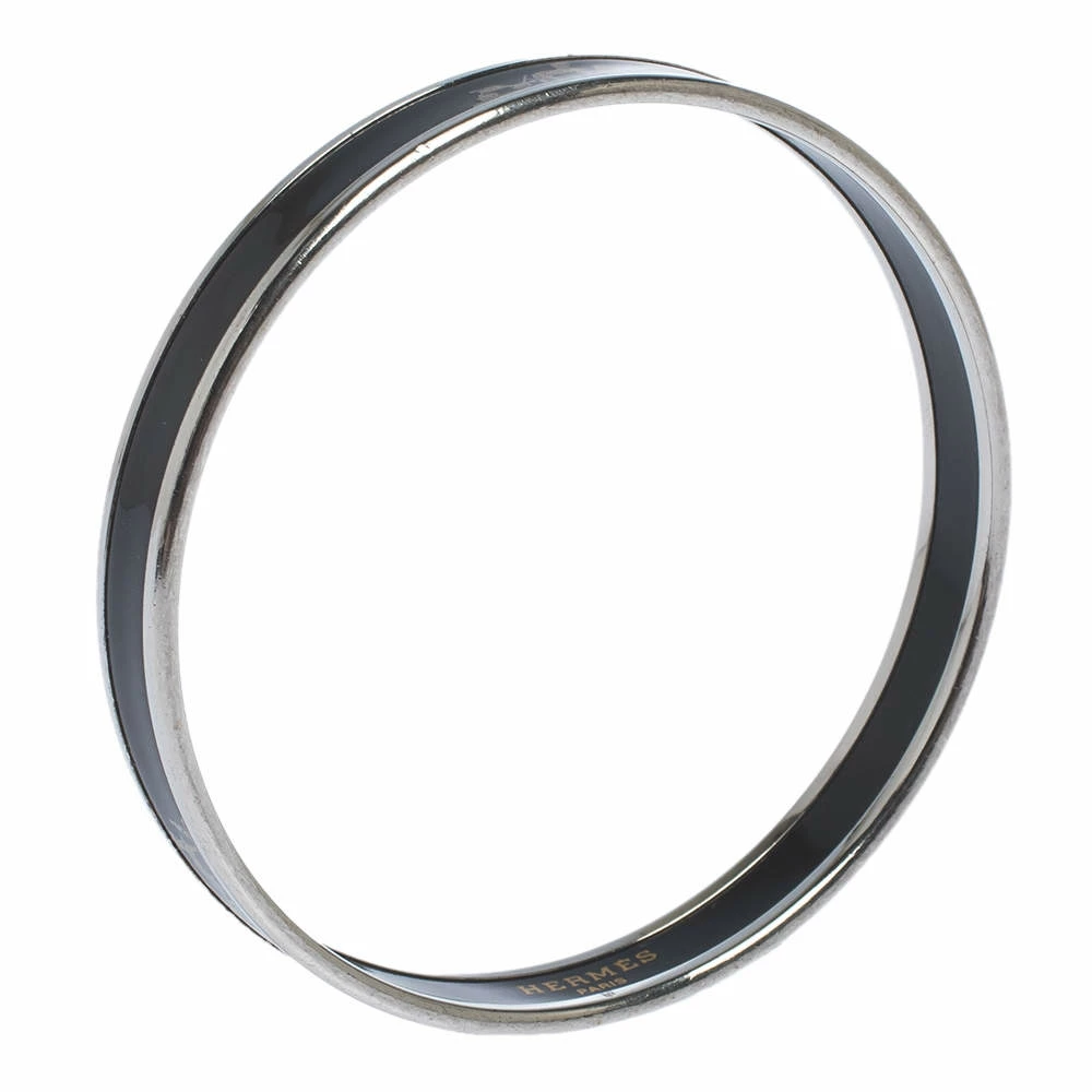Hermes Caleche Black Enamel Palladium Plated Bangle Bracelet For Women 4 Hermes Caleche Black Enamel Palladium Plated Bangle Bracelet For Women - Image 2