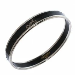 Hermes Caleche Black Enamel Palladium Plated Bangle Bracelet For Women 11 Hermes Caleche Black Enamel Palladium Plated Bangle Bracelet For Women -Deals Hermes Store luxury women hermes used accessories p297097 006