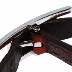 Hermes Hermès Hapi Dark Orange Leather Palladium Plated Wrap Bracelet M For Women -Deals Hermes Store luxury women hermes used accessories p302686 005