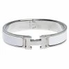 Hermes Clic H White Enamel Palladium Plated Narrow Bracelet PM For Women