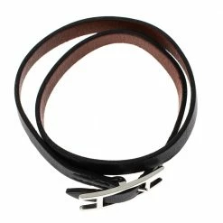 Hermes Hermès Hapi 3 MM Black Leather Palladium Plated Wrap Bracelet GM For Women -Deals Hermes Store luxury women hermes used accessories p303144 001