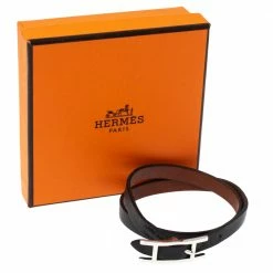 Hermes Hermès Hapi 3 MM Black Leather Palladium Plated Wrap Bracelet GM For Women -Deals Hermes Store luxury women hermes used accessories p303144 007