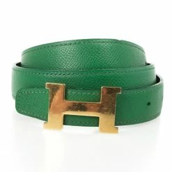 Hermes Green Leather Reversible Constance Belt For Women