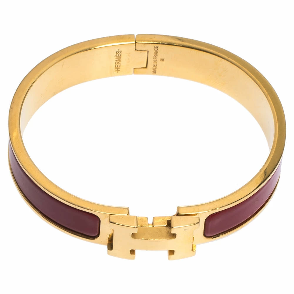 Hermes Clic H Rouge Enamel Gold Plated Narrow Bracelet PM For Women 7 Hermes Clic H Rouge Enamel Gold Plated Narrow Bracelet PM For Women - Image 5
