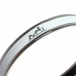 Hermes Caleche White Enamel Palladium Plated Narrow Bangle Bracelet For Women -Deals Hermes Store luxury women hermes used accessories p309847 006