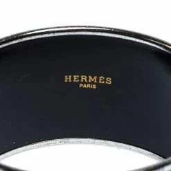 Hermes Black And White Enamel Palladium Plated Extra Wide Bangle Bracelet For Women -Deals Hermes Store luxury women hermes used accessories p310343 003