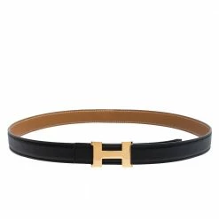 Hermes Black/Brown Swift And Epsom Leather Reversible Mini Constance Buckle Belt Size 95CM For Women