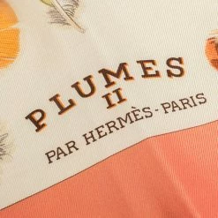 Hermes Coral & Beige Plumes II Print Silk Scarf For Women -Deals Hermes Store luxury women hermes used accessories p313260 005