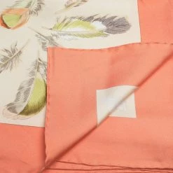 Hermes Coral & Beige Plumes II Print Silk Scarf For Women -Deals Hermes Store luxury women hermes used accessories p313260 006
