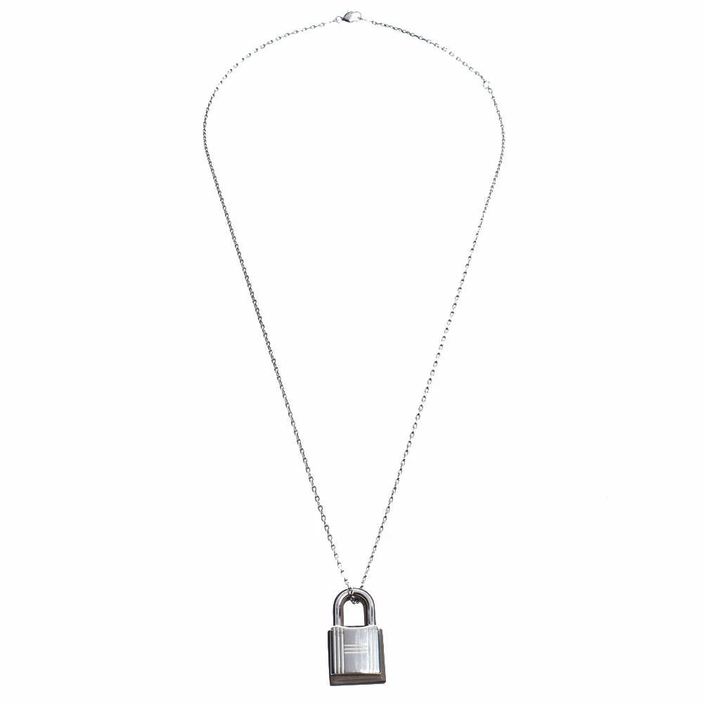 Hermes O'Kelly Leather Palladium Plated Pendant Necklace For Women 4 Hermes O'Kelly Leather Palladium Plated Pendant Necklace For Women - Image 2