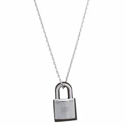 Hermes O'Kelly Leather Palladium Plated Pendant Necklace For Women