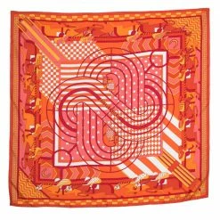 Hermes Orange Steeple Chase Print Silk Scarf For Women