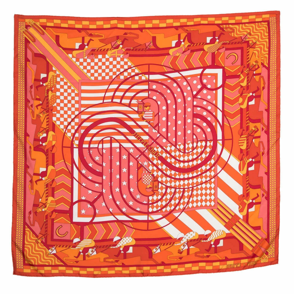 Hermes Orange Steeple Chase Print Silk Scarf For Women 3 Hermes Orange Steeple Chase Print Silk Scarf For Women