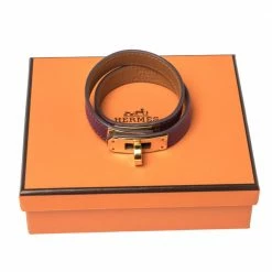 Hermes Kelly Double Tour Purple Leather Bracelet S For Women -Deals Hermes Store luxury women hermes used accessories p317017 001