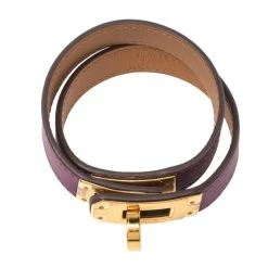 Hermes Kelly Double Tour Purple Leather Bracelet S For Women -Deals Hermes Store luxury women hermes used accessories p317017 002