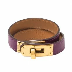 Hermes Kelly Double Tour Purple Leather Bracelet S For Women