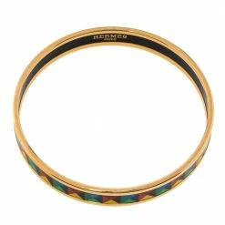 Hermes Point D'Orgue Enamel Gold Plated Bangle Bracelet For Women -Deals Hermes Store luxury women hermes used accessories p318527 001