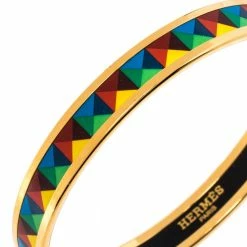 Hermes Point D'Orgue Enamel Gold Plated Bangle Bracelet For Women -Deals Hermes Store luxury women hermes used accessories p318527 006