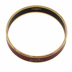 Hermes Caleche Red Enamel Gold Plated Bangle Bracelet For Women -Deals Hermes Store luxury women hermes used accessories p320259 002