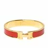 Hermes Clic H Rouge Corail Enamel Gold Plated Narrow Bracelet PM For Women -Deals Hermes Store luxury women hermes used accessories p320718 002