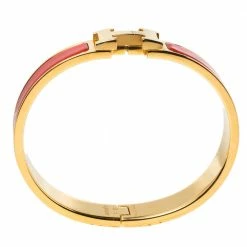 Hermes Clic H Rouge Corail Enamel Gold Plated Narrow Bracelet PM For Women -Deals Hermes Store luxury women hermes used accessories p320718 004