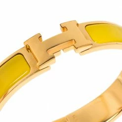 Hermes Clic H Yellow Enamel Gold Plated Narrow Bracelet For Women -Deals Hermes Store luxury women hermes used accessories p320743 007