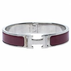 Hermes Clic H Rouge De Chine Palladium Plated Narrow Bracelet PM For Women