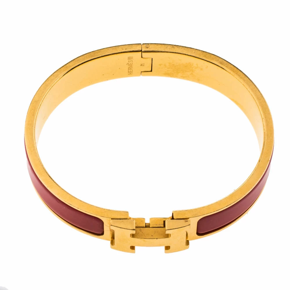 Hermes Clic H Red Enamel Gold Plated Narrow Bracelet PM For Women 7 Hermes Clic H Red Enamel Gold Plated Narrow Bracelet PM For Women - Image 5