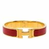 Hermes Clic H Red Enamel Gold Plated Narrow Bracelet PM For Women