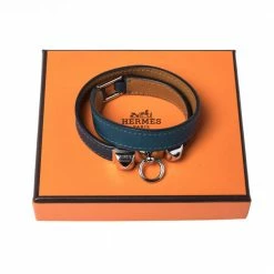 Hermes Rivale Teal Green Leather Double Tour Bracelet XS For Women -Deals Hermes Store luxury women hermes used accessories p324248 008