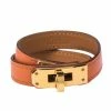 Hermes Kelly Orange Leather Double Tour Wrap Bracelet M For Women -Deals Hermes Store luxury women hermes used accessories p324956 003